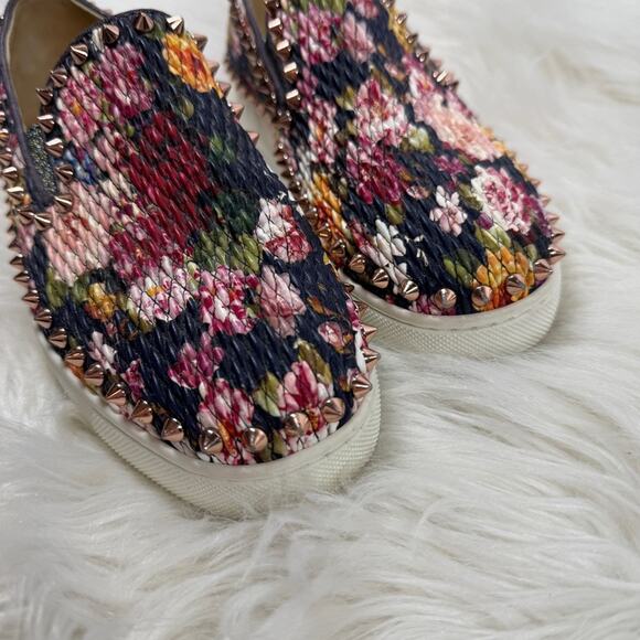 EUC • Christian‎ Louboutin PIK BOAT Quilted Floral Tissu Spike Flats Size: 35 - Picture 10 of 12